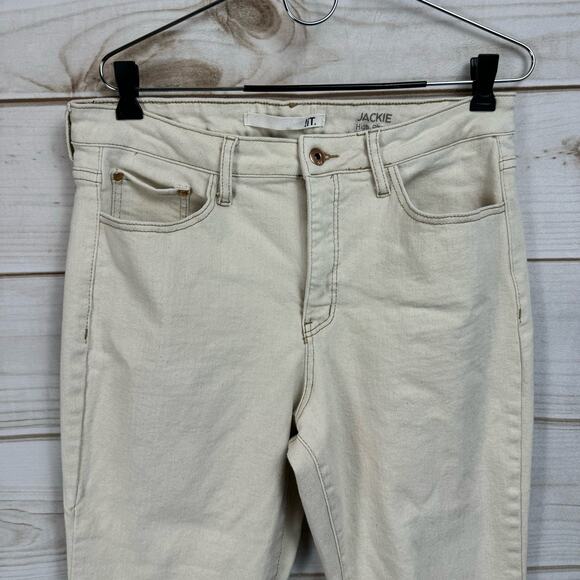 !iT Jackie Cream High Rise Straight Leg Frayed Hem Ankle Jeans Size 14 - Picture 2 of 9